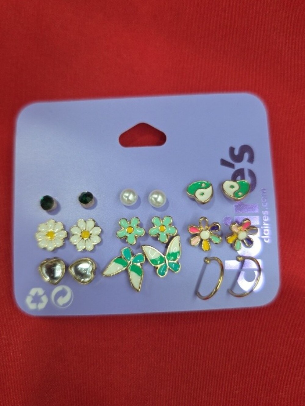 Claire's Green Floral & Butterfly Earring Set